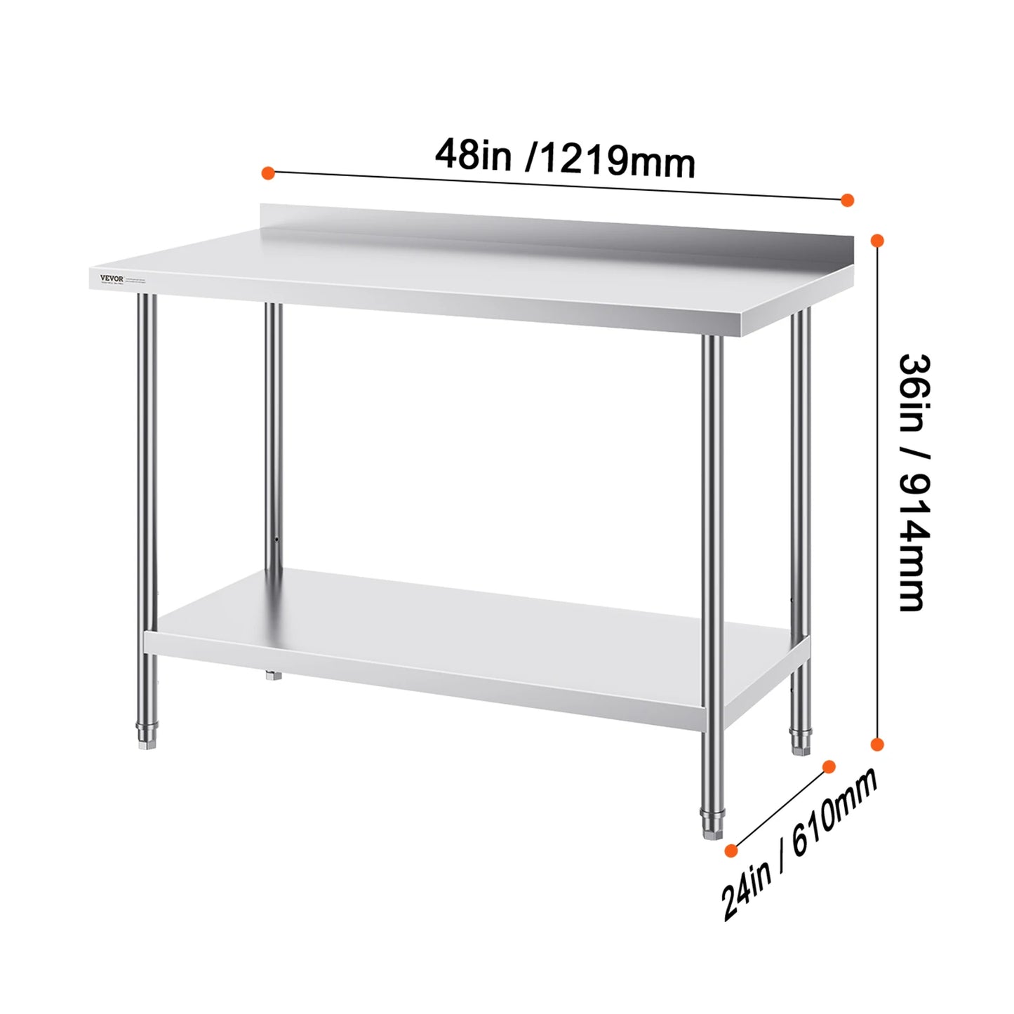 SucceBuy Stainless Steel Work Table Commercial Heavy Duty Food Prep Worktable with Adjustable Height for Restaurant Home