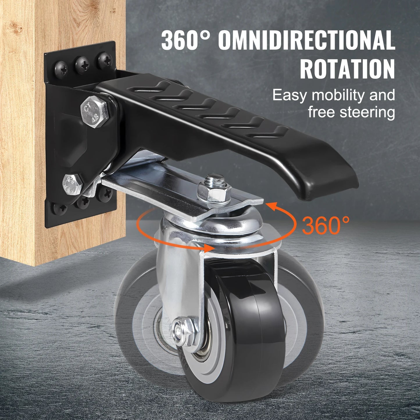 SucceBuy 165 lbs 2.5" Set of 4 Workbench Caster Wheels Mounted Retractable Stepdown Wheel 360° Swivel for Tables and Equipment