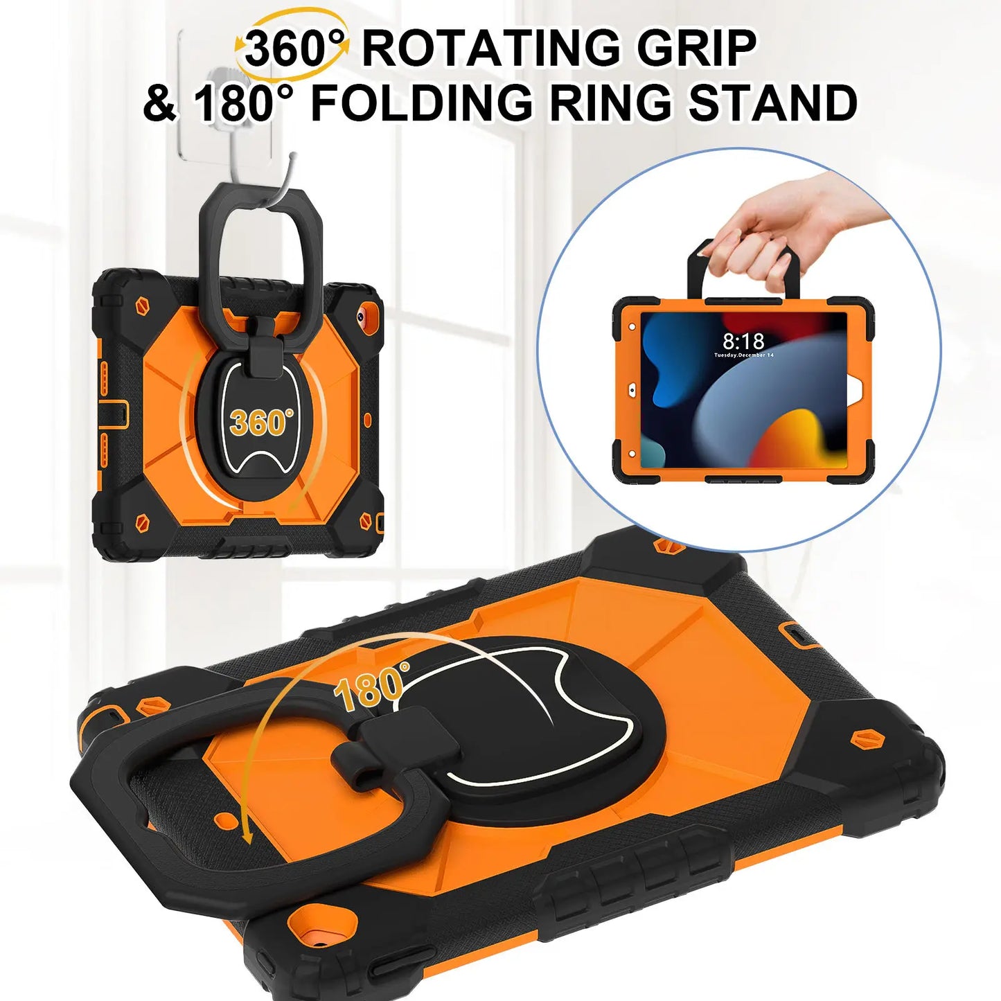 for iPad 5th/6th/7th/8th/9th/10th 2022 Air 4/5 Pro 11 Pro 9.7 Case with Pencil Holder with 360 Rotating Foldable Stand Cover