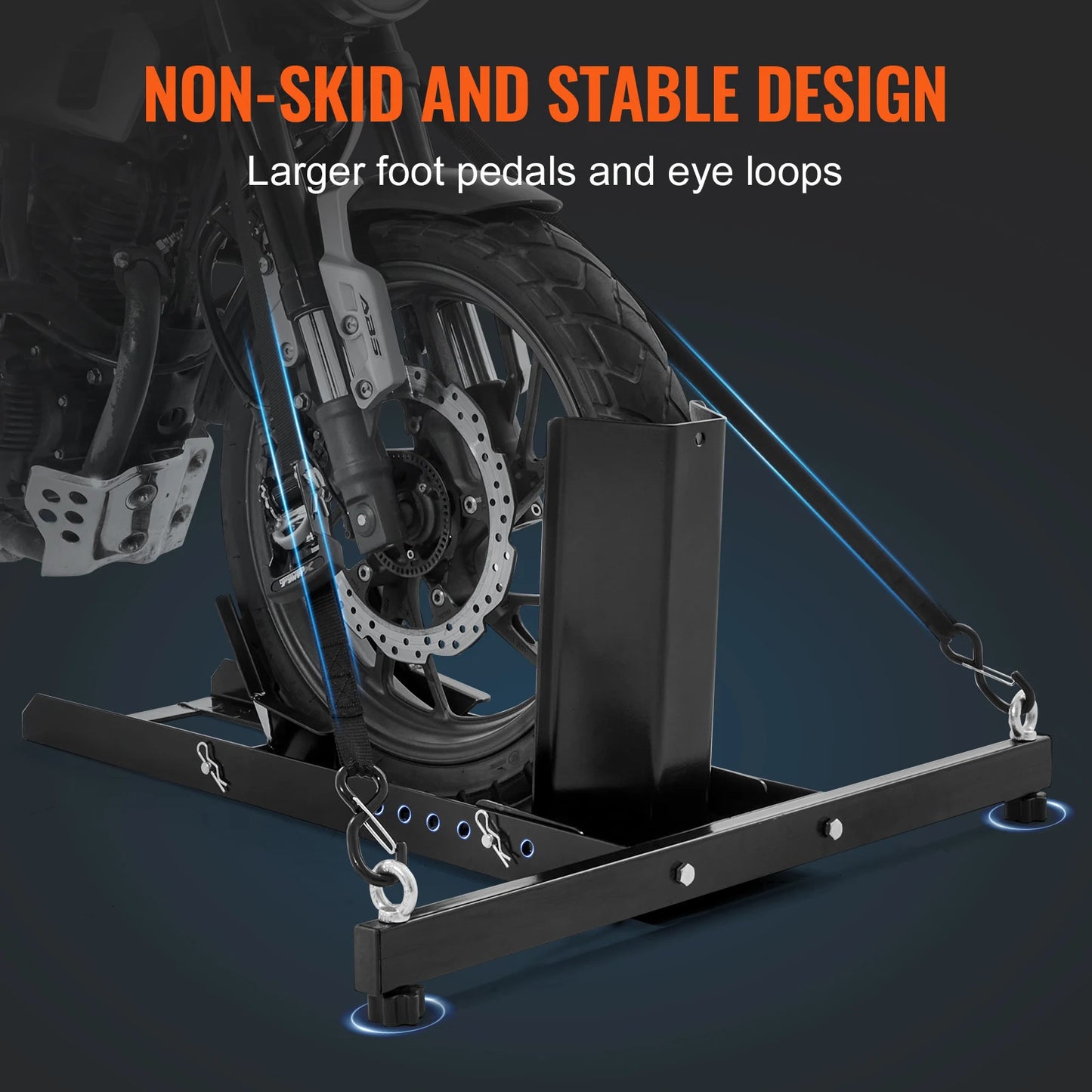 SucceBuy Motorcycle Wheel Chock Upright 1800lbs Heavy-duty Steel Motorcycle Front Wheel Stand with Adjustable Hole For Motorbike