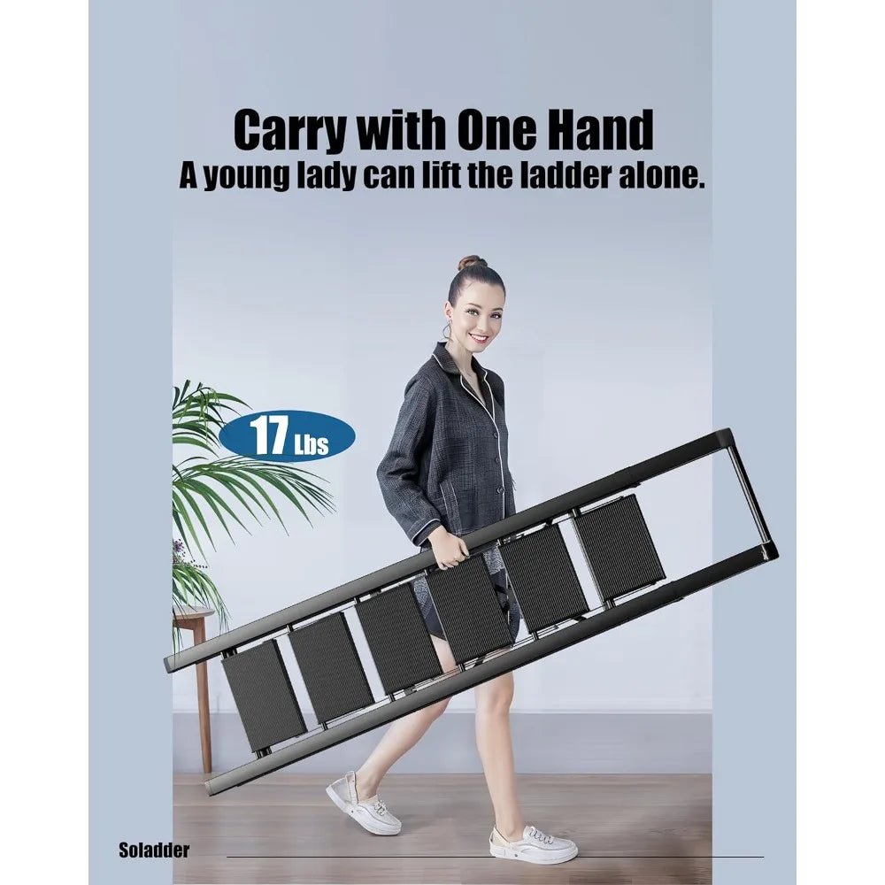 6 Step Ladder for 12 Feet High Ceiling, Folding Step Stool with Handgrip & Anti-Slip Wide Pedal, Portable Lightweight Aluminum S