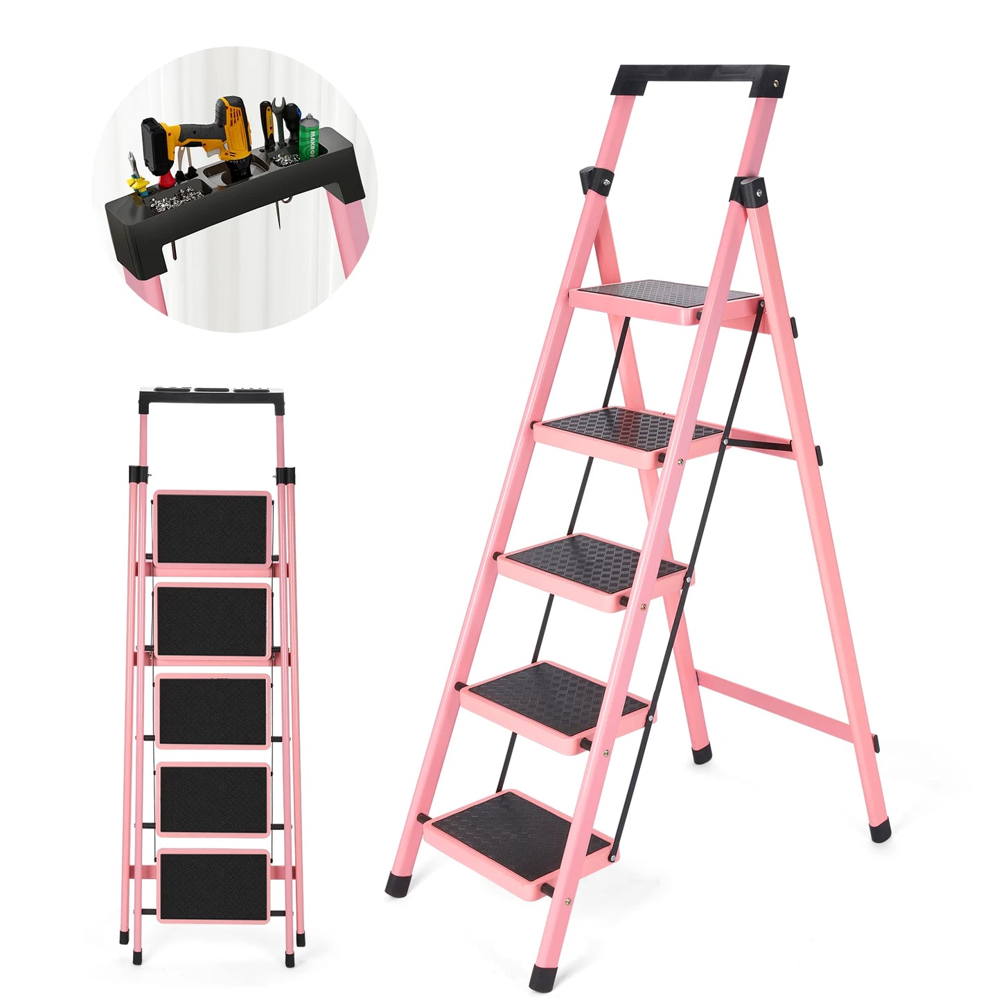Multifunctional Kitchen Step Stool Safety Folding Ladders Carbon Steel Thickened Indoor Herringbone Stair Telescopic Ladder