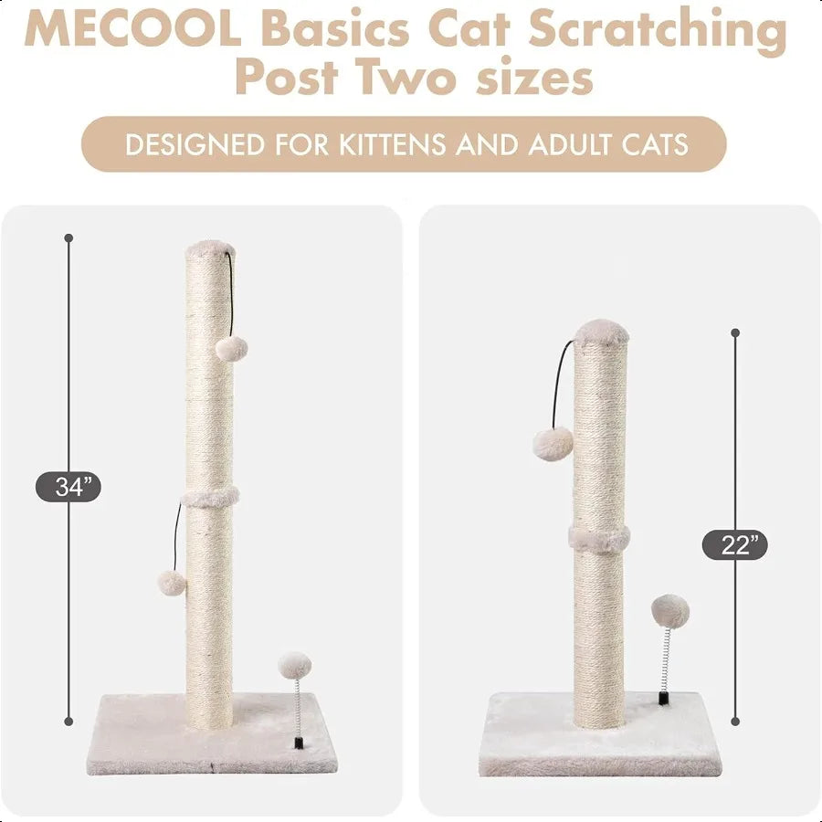 34 Tall Cat Scratching Post Premium Basics Kitten Scratcher Sisal Scratch Posts Trees with Hanging Ball for Indoor Cats Beige