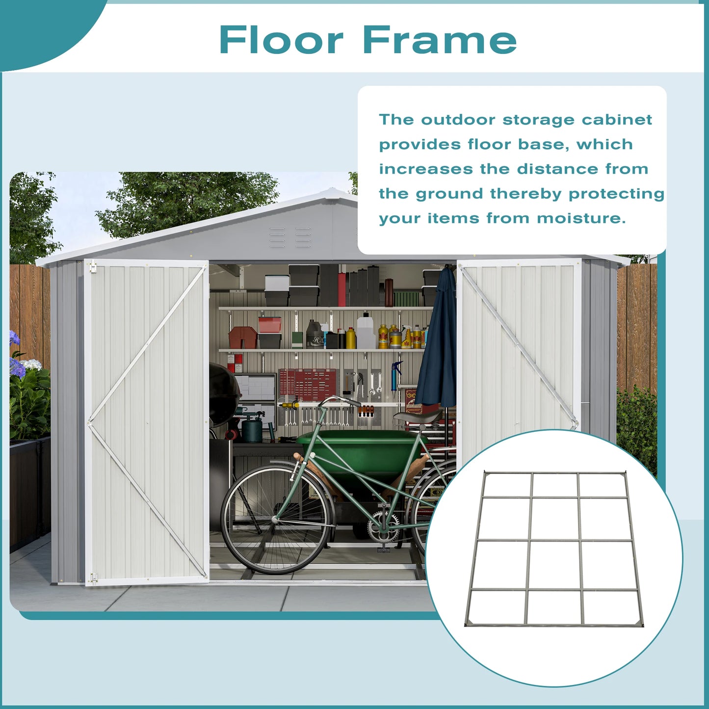 LZBEITEM 10 X 12 FT Large Metal Utility Tool Sheds with Floor Frame, Steel Garden Shed for Backyard Garden Patio Lawn
