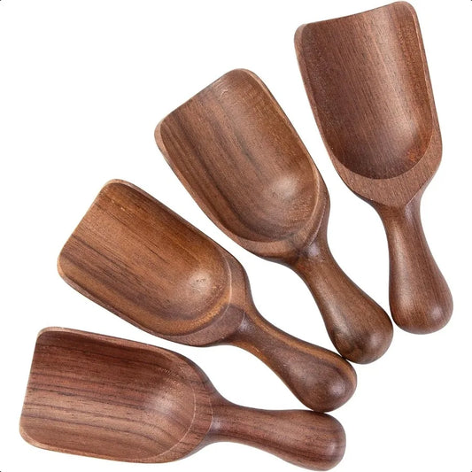 4PCS Wooden Small Scoops for Canisters Mini Wooden Scoops for Jars Measuring Scoops for Food Premium Black Walnut Wood Scoops f