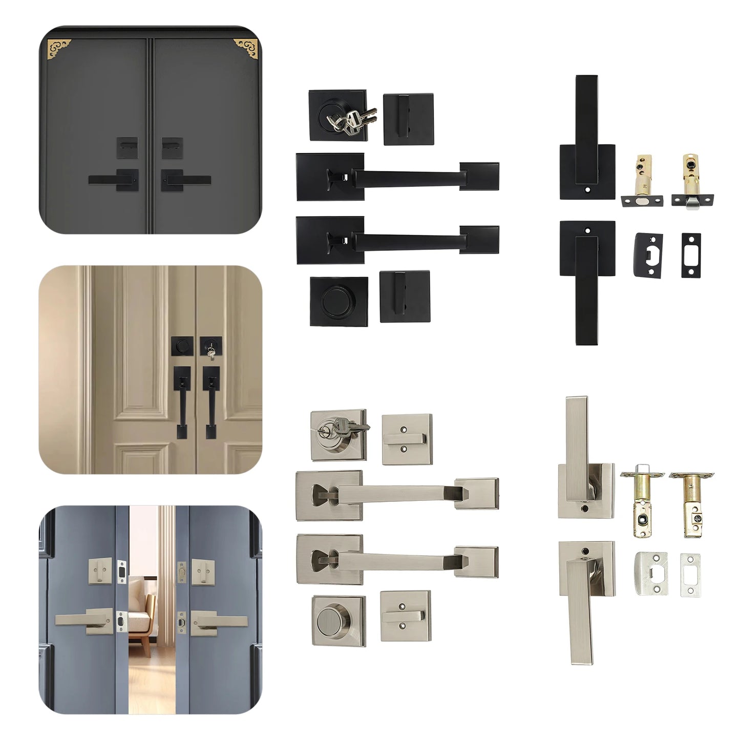Door Lock Security-protection Double Front Door Lock Set  Door Handle Door Lock with Keys Door Set with Reversible Handle Lever