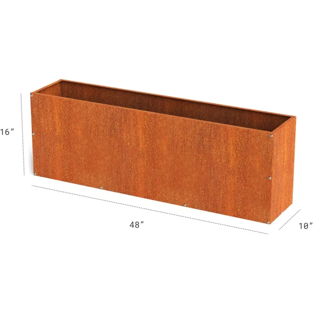 DIY CARTEL Corten Steel Rectangular Outdoor Planter Box, Rustic & Modern Farmhouse Design, Large Raised Metal Garden Bed for Com