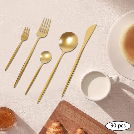 90PCS Gold Dinnerware Set Stainless Steel Utensils Set for Home Restaurant Suitable for Various Occasions And Gatherings