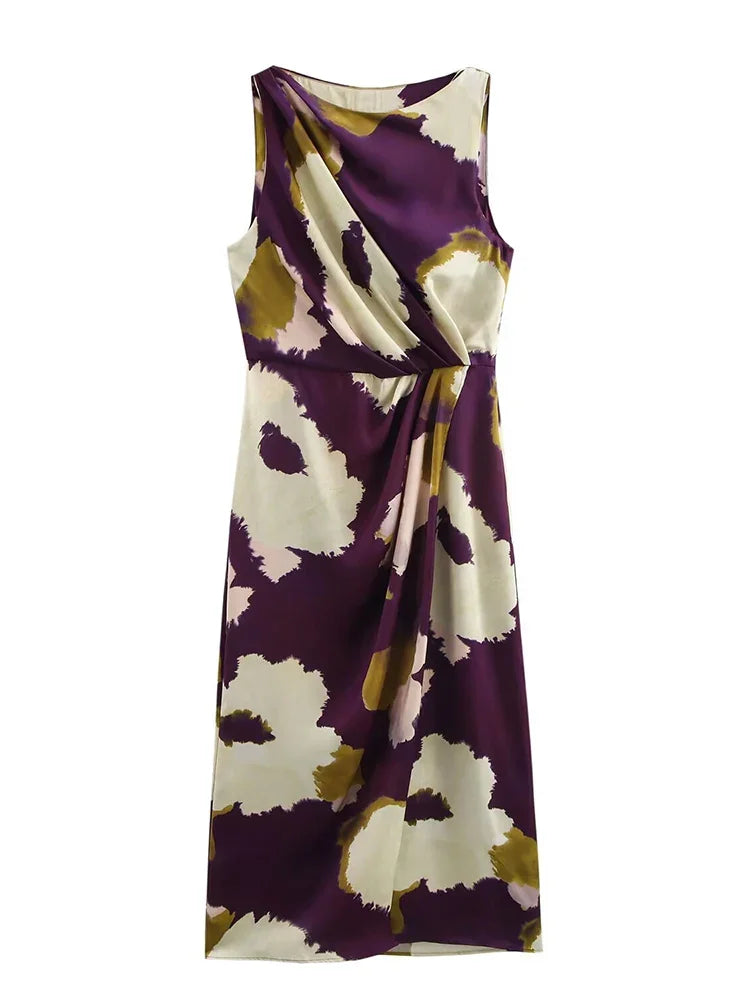Women Summer Long Dresses 2025 New Fit Party Fashion Vintage Female Sleeveless Flower Print Round Neck Midi Dress Woman ﻿