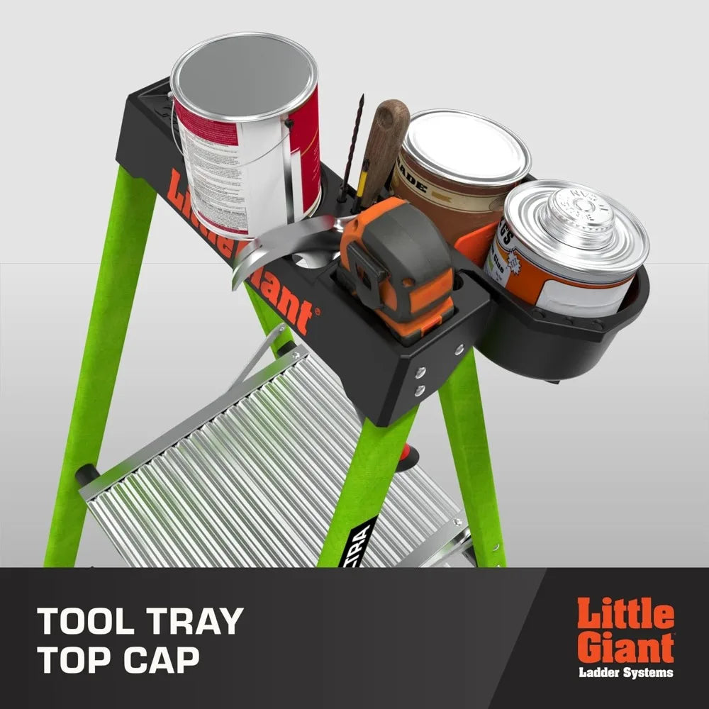 Little Giant Ultra Step Ladder with XL Platform, 3-Step Lightweight Foldable Non-Conductive Fiberglass, 300 Lbs. Capacity Type I