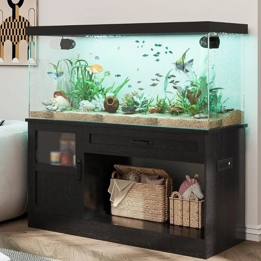 Fish Tank Stand with Drawer Reptile Tank Stand with Power Strip and LED Light Aquarium Stand for Home Use