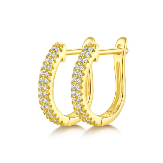 GEM'S BALLET 14K Gold Plated 925 Sterling Silver Hoop Earrings Moissanite U-Shaped Huggie Earrings Hypoallergenic Gift For Her
