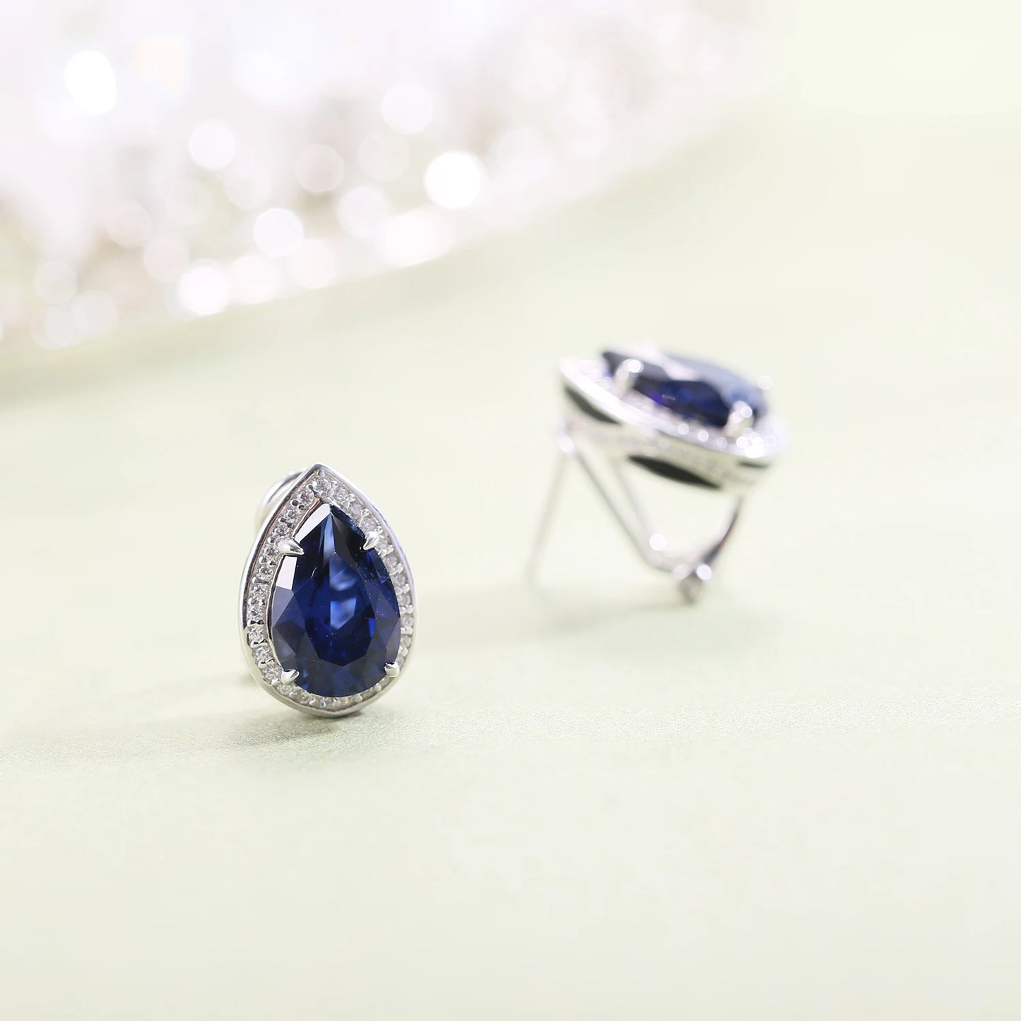 Gems Ballet Lab Blue Sapphire Pear Shape Stud Earrings 925