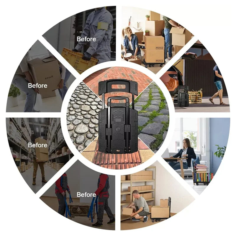 SELORSS Folding Hand Truck, 530 LBS Heavy Duty Luggage Cart Foldable Dolly Cart for Moving, Utility Dolly Platform Cart 6 Wheels