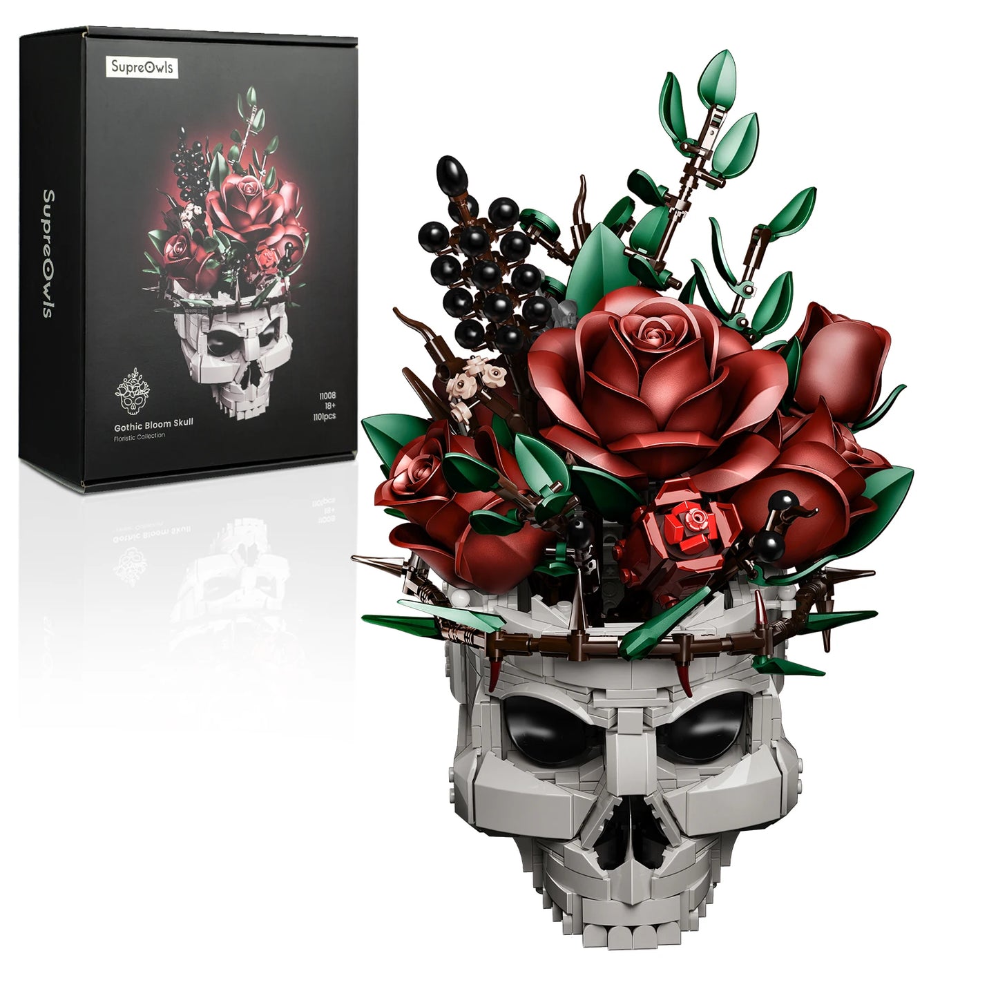 SupreOwls Skull Flower Blocks Set Gothic Roses Planter