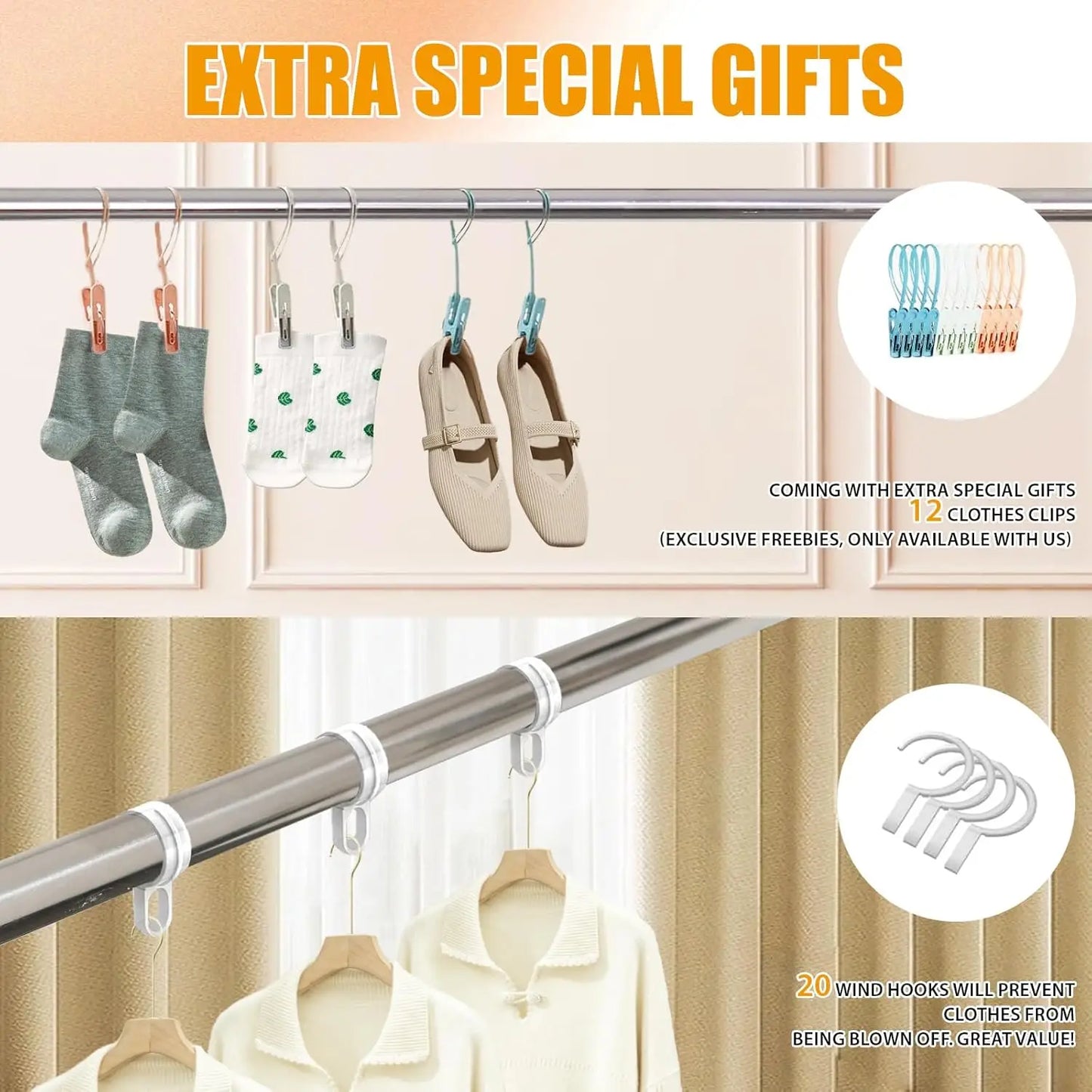 Clothes Drying Rack Adjustable Heavy Duty Laundry Rack Premium Stainless Steel Extendable Foldable 59 to 95 Inches