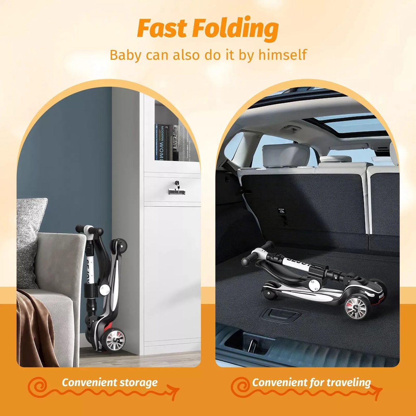 Sejoy Toddler Kick Scooter With Foldable Seat Height Adjustable