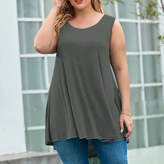 Plus Size Tanks & Camis women's fashion summer round neck sleeveless casual solid color loose pullover top plus size vest tops