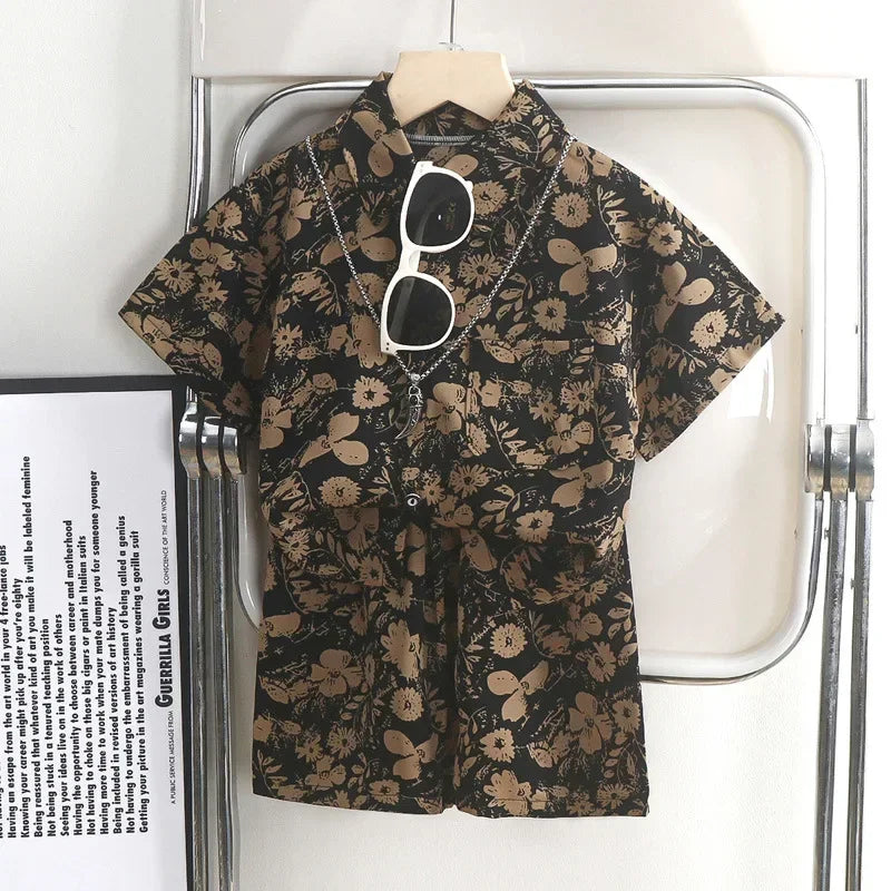 Children's Clothing Sets Floral Print Shirt + Shorts 2 Pcs Sets Baby Girl Outfit Set Baby Boys Clothes Kids Boutique Clothes