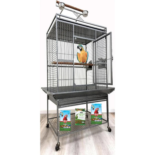 XLarge Elegant and Durable Wrought Iron Play Ground Perch Stand Top Climbing Ladder Bird Parrot Rolling Metal Cage with Around