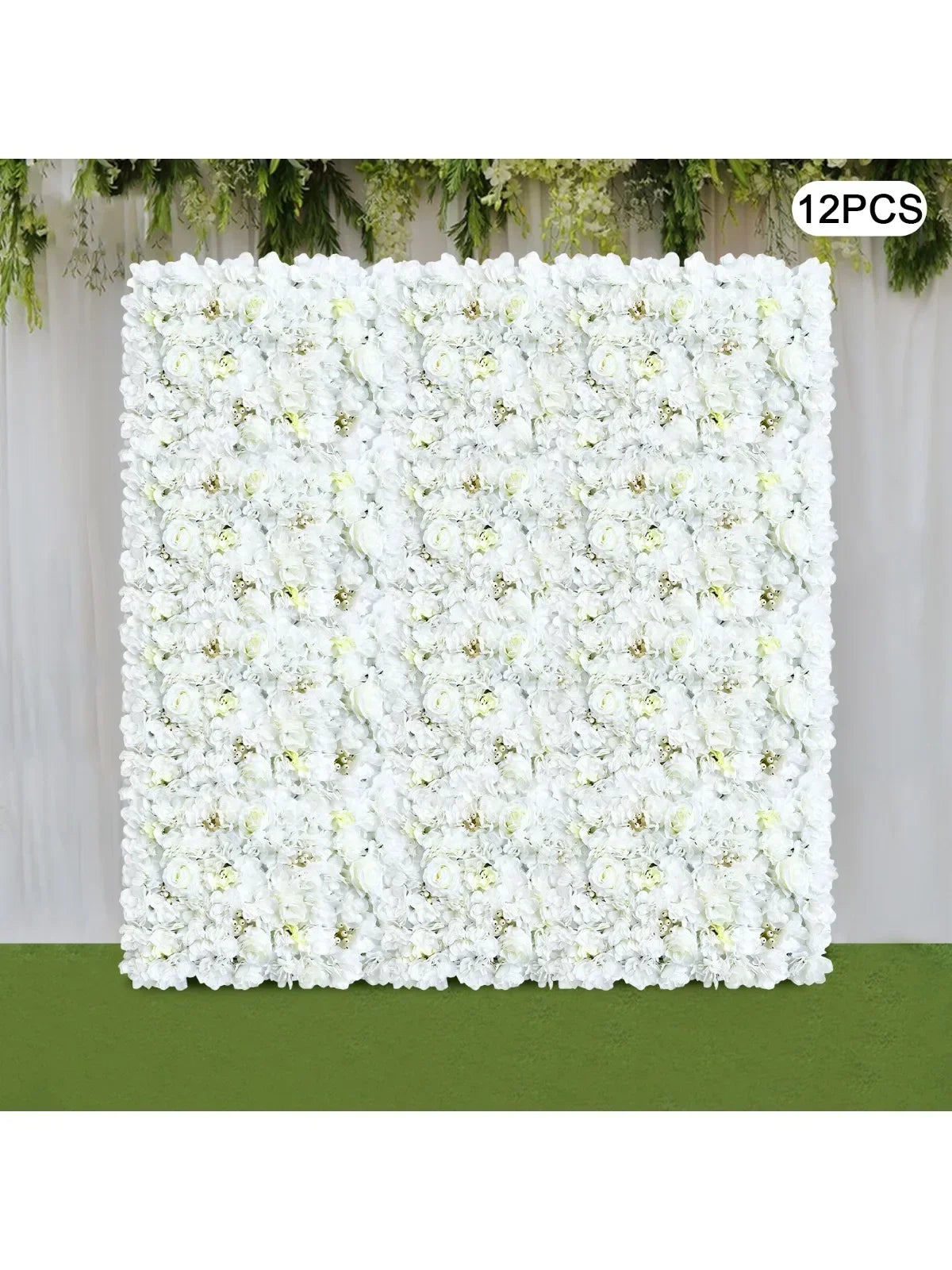 12 Pcs Romantic Silk Rose Panels, Artificial Flower Wall for Wedding Decor,Background Decoration for Photography