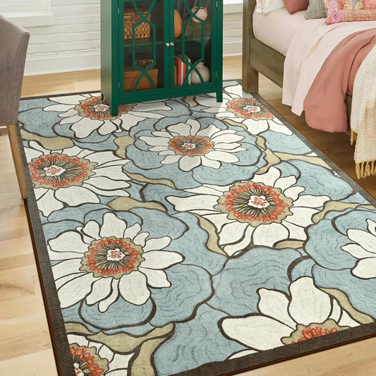 NOAHAS Faux Cashmere Vintage Floral Rugs Soft Accent Area Rug Flower Retro Carpet for Living Room Bedroom Home Decor