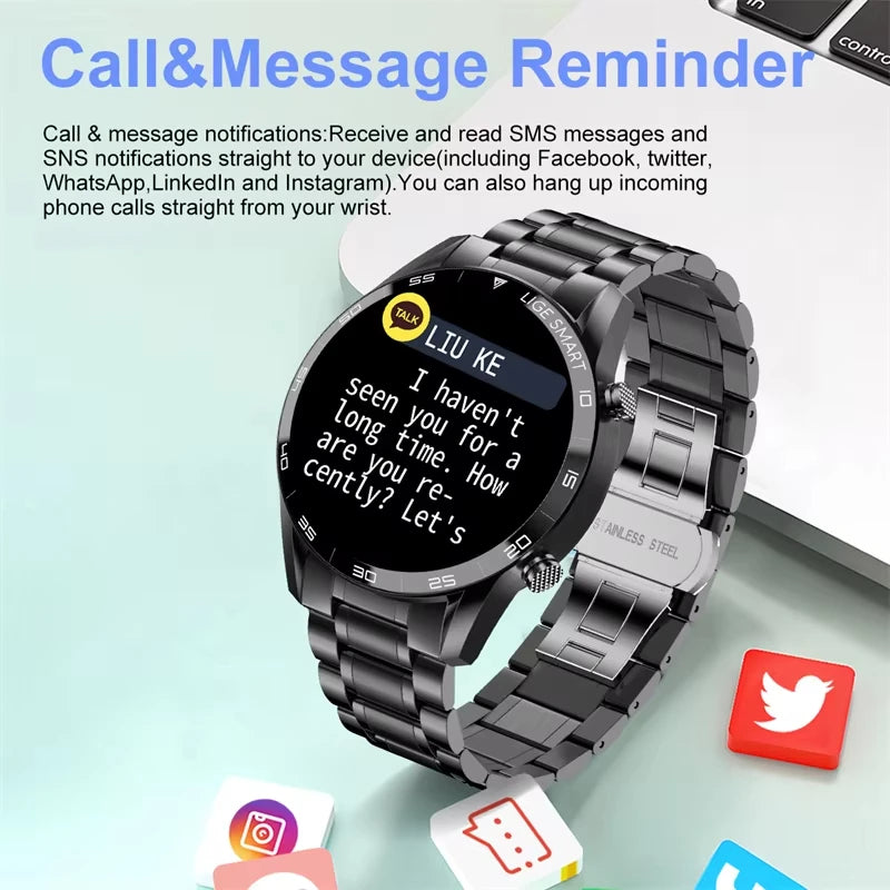 LIGE Luxury Full Circle Touch Screen Men Smart Watch Bluetooth Call Steel Band Waterproof Sports Fitness Watch For Android IOS