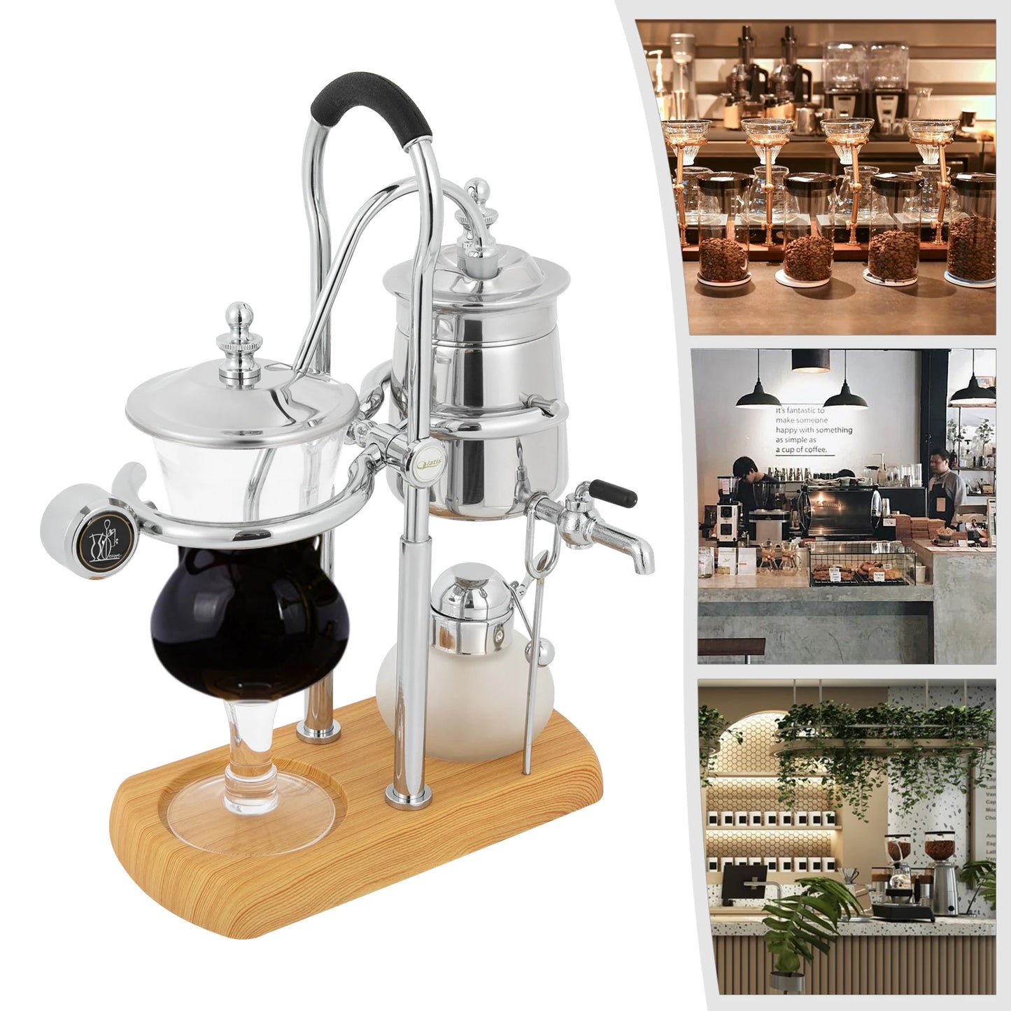 Retro Siphon Coffee Maker 37Qt Capacity Alcohol Lamp with Temperature Control Plastic Filter for Pure Taste Stainless Steel