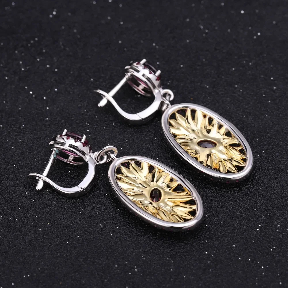GEM'S BALLET 925 Sterling Silver Original Handmade Earrings 2.40Ct Natural Rhodolite Garnet Sunflower Drop Earrings for Women