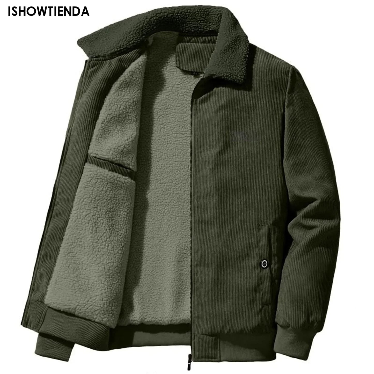 Male Cotton Jackets Padded Warm Loose Parka Coat Corduroy Short Jacket Man Solid Zip Windbreaker Winter Men's Fleece Jacket