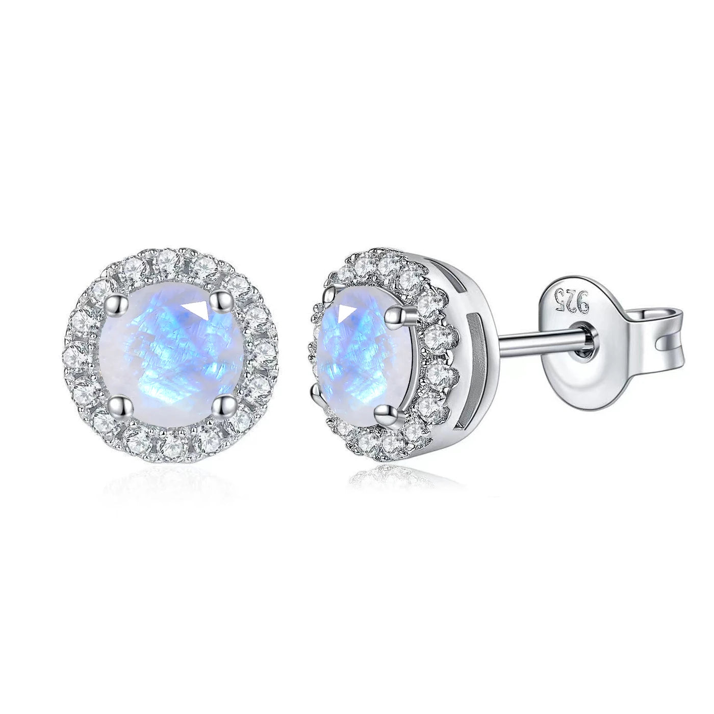 Gems Ballet Milky Blue Moonstone Stud Earrings 925 Silver