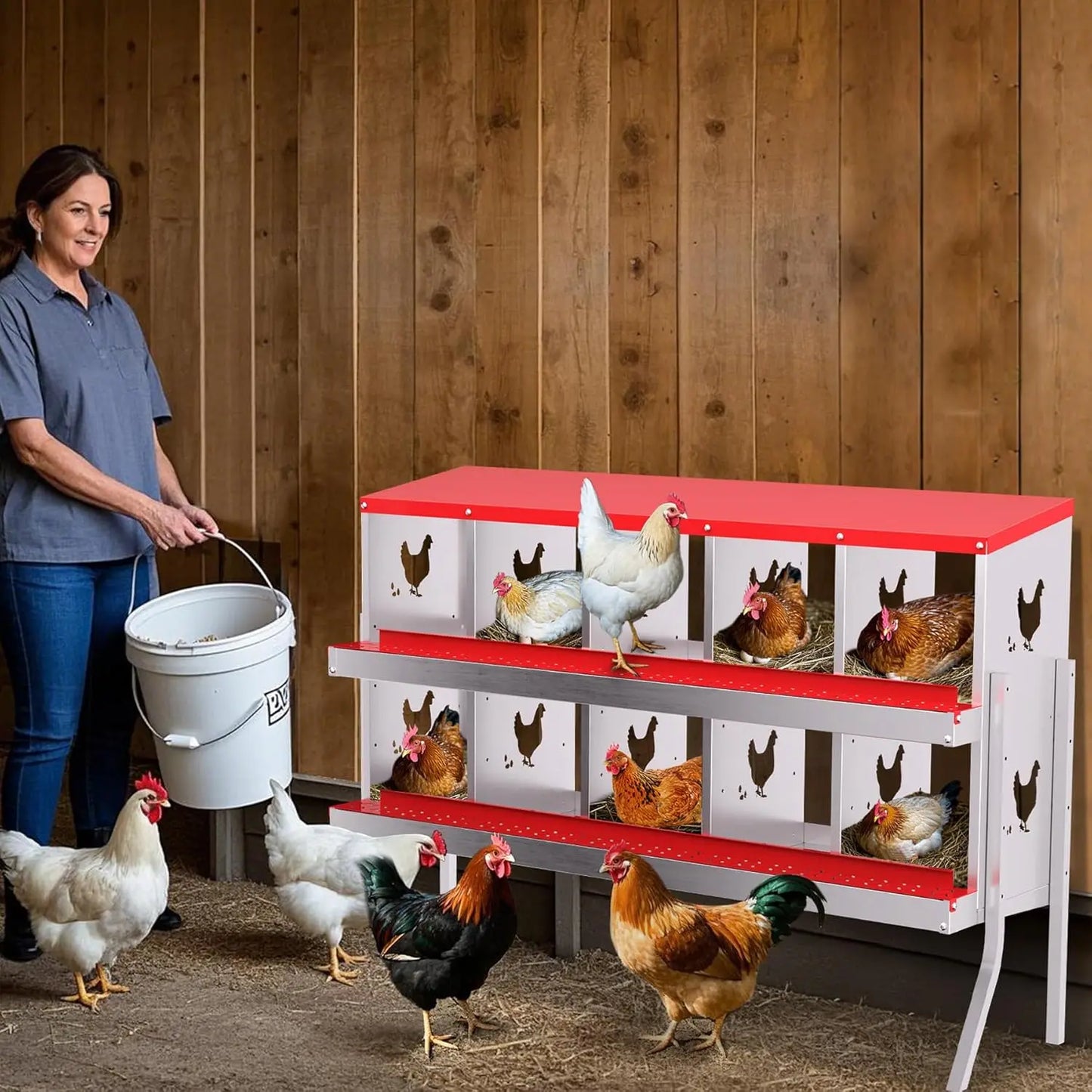 Chicken Nesting Box with Bracket Legs 6 8 10 Compartment Metal Chicken Laying Boxes for Chicken Coop Hens