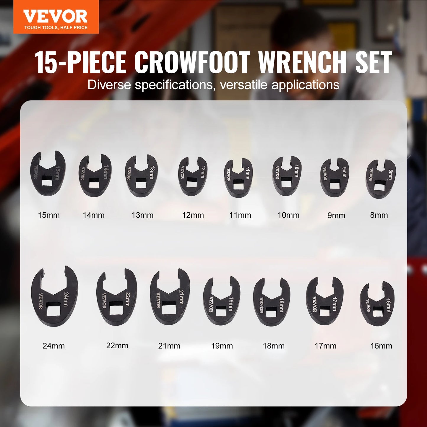SucceBuy 14/15/20/24PCs Crowfoot Wrench Set 1/2" 3/8" Drive Crows Foot Wrench Set CR-MO Steel Crowfoot Wrench Set