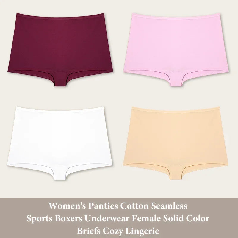 4PCS Women's Panties Cotton Seamless Sports Boxers Underwear Female Solid Color Briefs Cozy Lingerie Intimate Underpants XS-XL