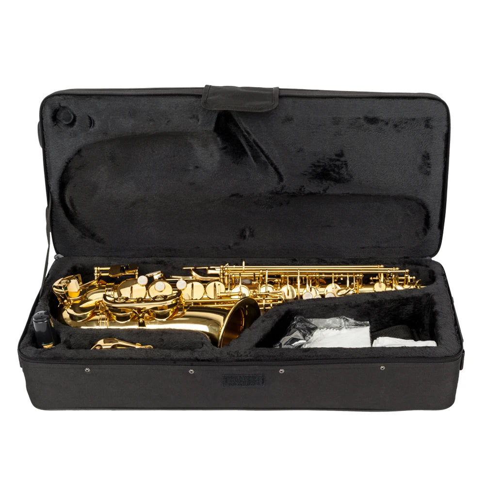 Eb Alto Saxophone Brass Lacquered Alto Sax Wind Instrument with Carry Case Gloves Straps Cleaning Cloth Brush