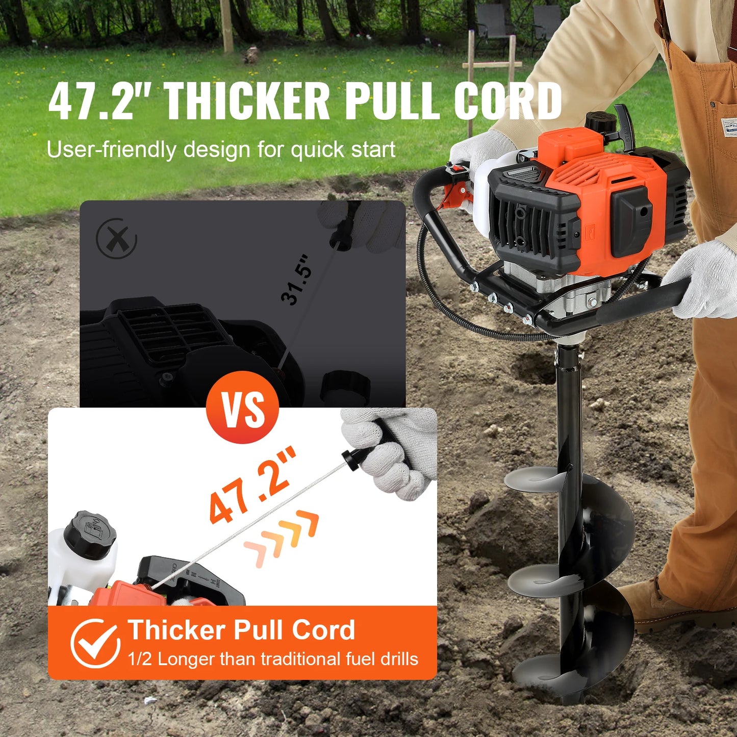 SucceBuy Fuel-powered Auger  Post Hole Digger Gas Powered Earth Auger Borer Ground Petrol Earth Auger Post 52cc/43cc Hole Digger