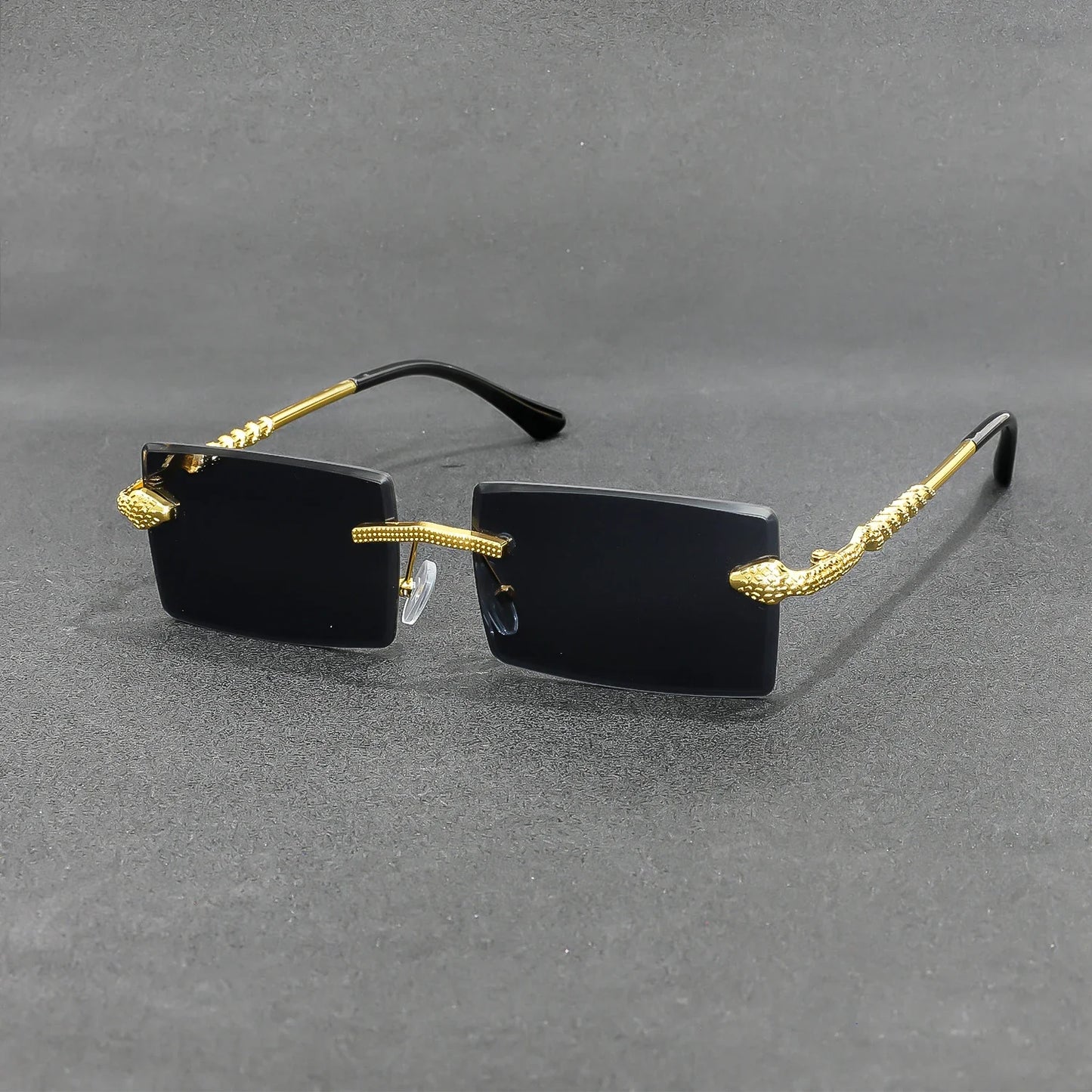 Rimless Rectangle Sunglasses Men Metal Gradient Gray Lens Big Frameless Sun Glasses Women UV400