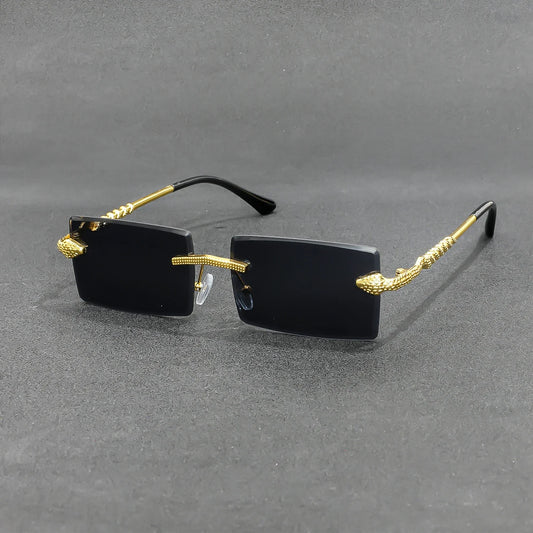Rimless Rectangle Sunglasses Men Metal Gradient Gray Lens Big Frameless Sun Glasses Women UV400
