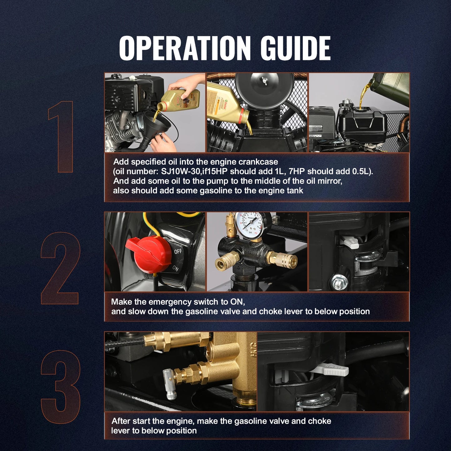 SucceBuy 15HPGas Power Air Compressor 10/20/30Gallon Air Compressor Tank with 115PSIMax Pressure for Construction Sites Workshop