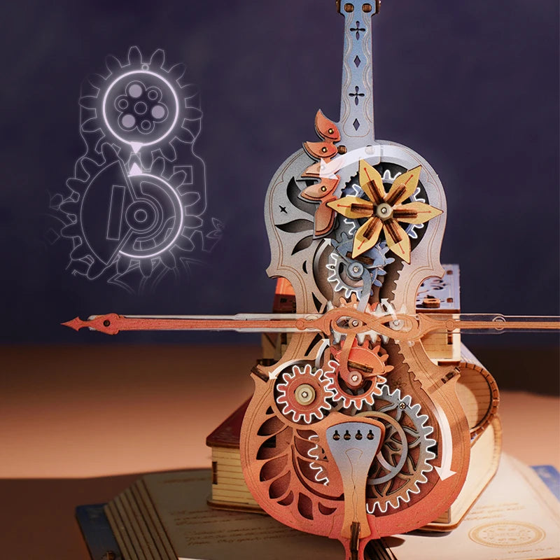 Robotime Magic Cello Adults 3D Puzzles Wooden Music Box Puzzle to Build Unique Music Gift Hobby Kits Cat's Sky City Music Box