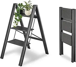 3 Step Ladder, Folding Step Stool with Wide Anti-Slip Pedals,Max Load 330 Lbs Capacity,Lightweight Aluminum Sturdy Step Ladder,