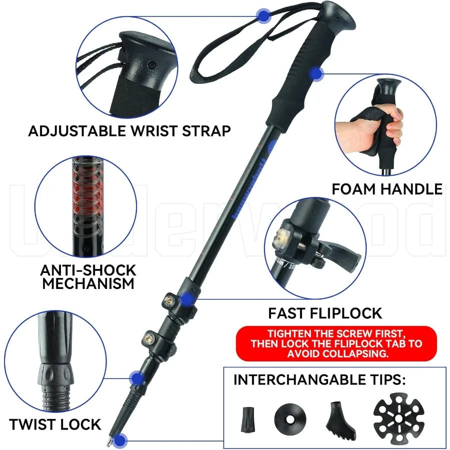 Collapsible Trekking Poles 2 Pack Adjustable Sticks
