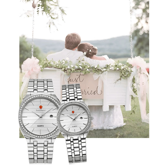 1 set of couple set quartz watch, all gold body, mineral crystal, with watch box, Valentine's Day gift, New Year's gift couple