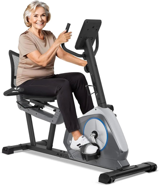 Recumbent Exercise Bike 16-Level Resistance Magnetic Stationary Bike with Bottle Holder Adjustable Wide Cushioned Seat for Home,