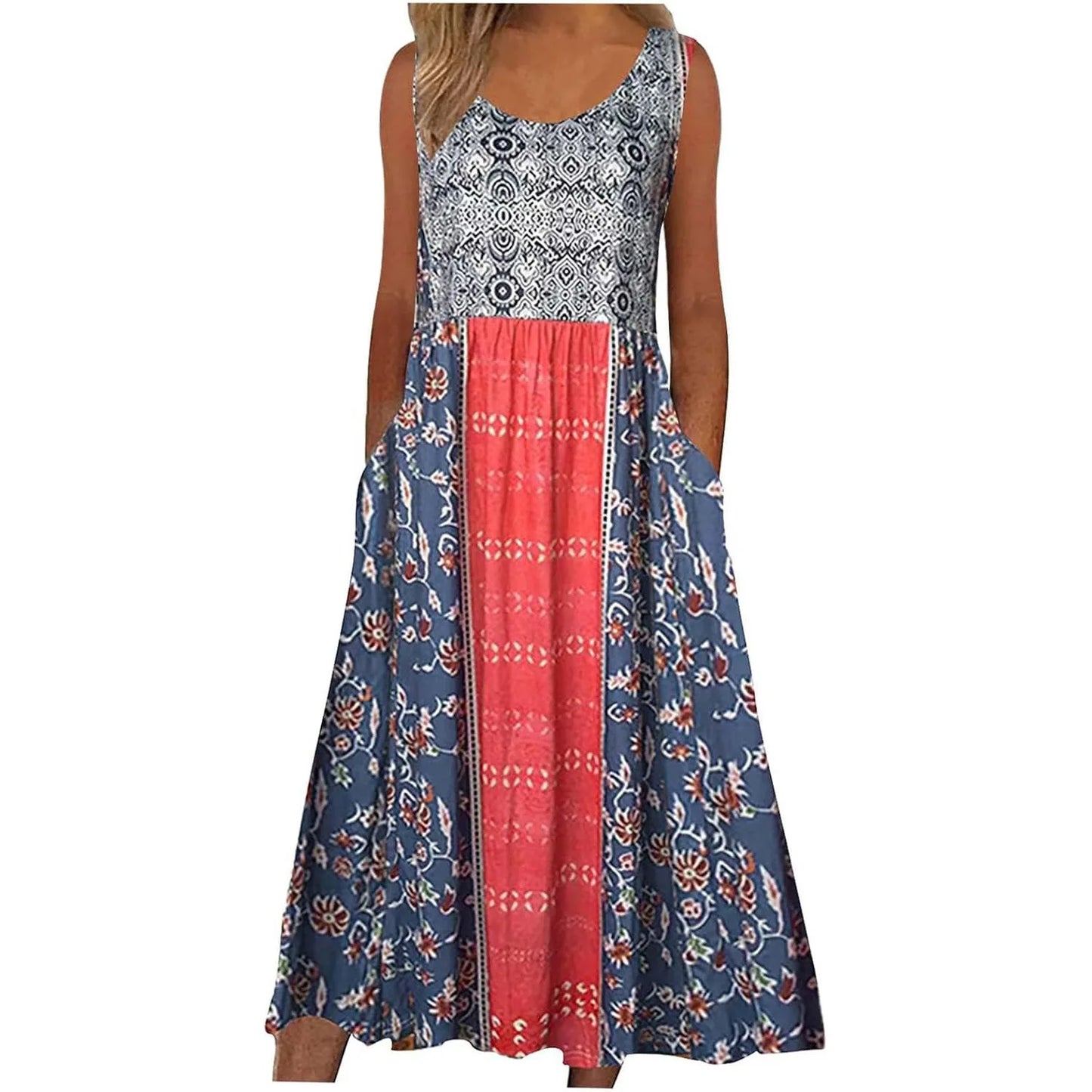 Europe and the United States 2025 spring and summer new print sleeveless pullover dress women casual plus-size dress