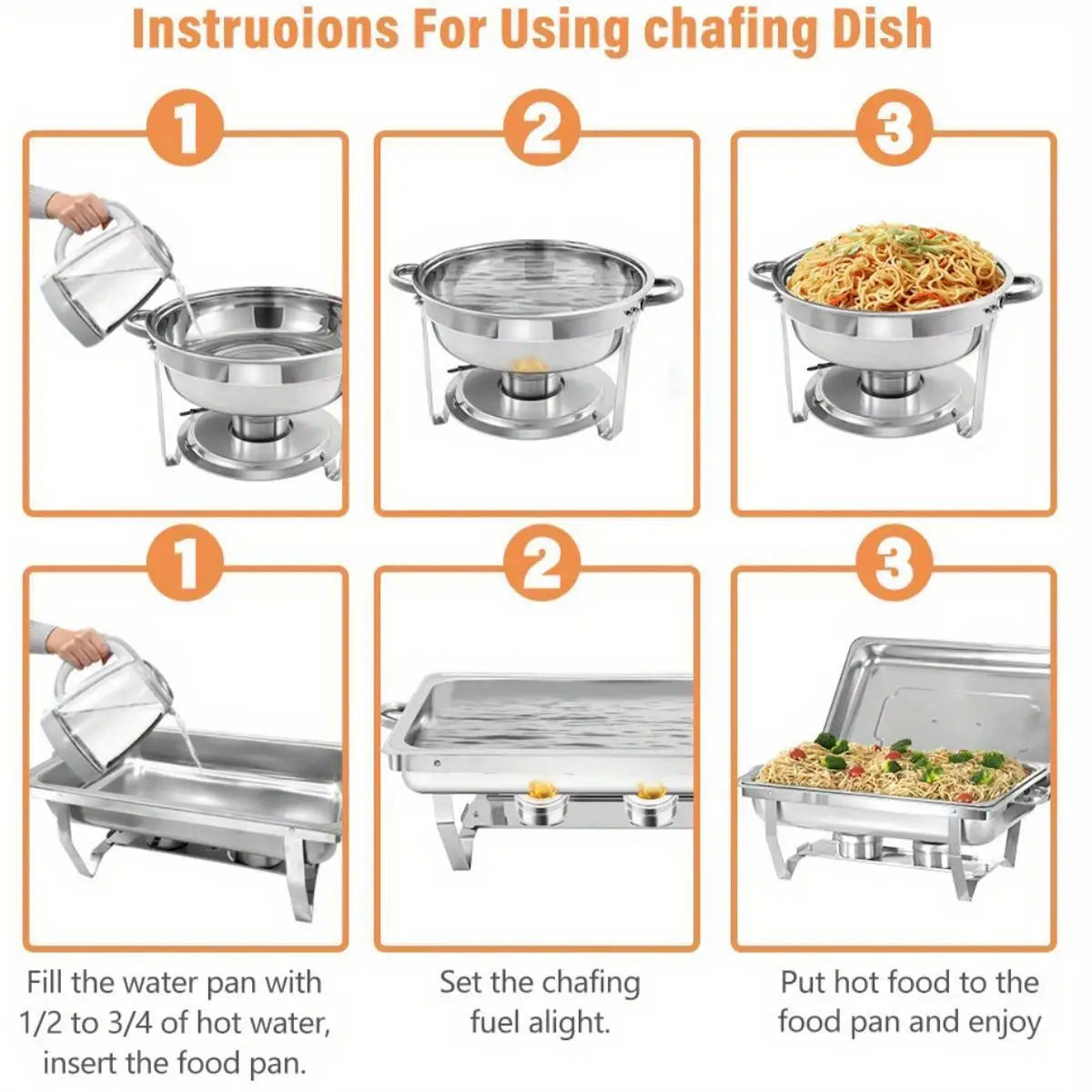 8 Pack Chafing Dish Buffet Set, Stainless Steel Food Warmer Kit with Lids, Food Pans, Water Pan and Fuel Holders for Restaurant