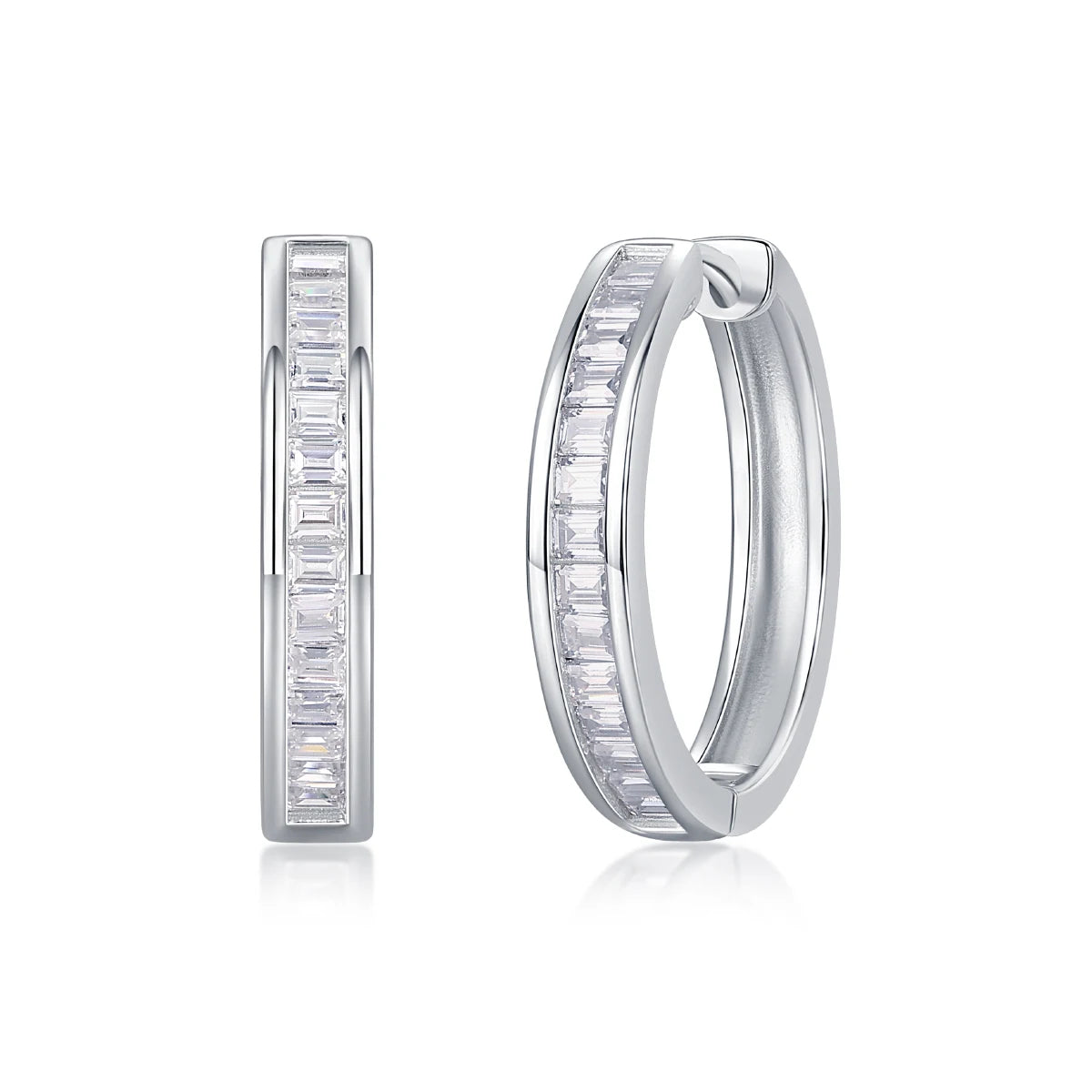 2pcs Moissanite Hoop Earrings 925 Sterling Silver 18K Gold Plated Baguette Cut Design with GRA Certificate for Women