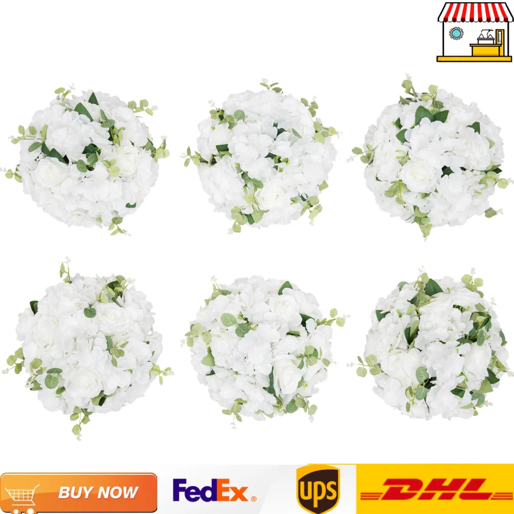 6PCS Artificial Flower Balls 34cm White Rose Wedding Table Centerpiece Decor