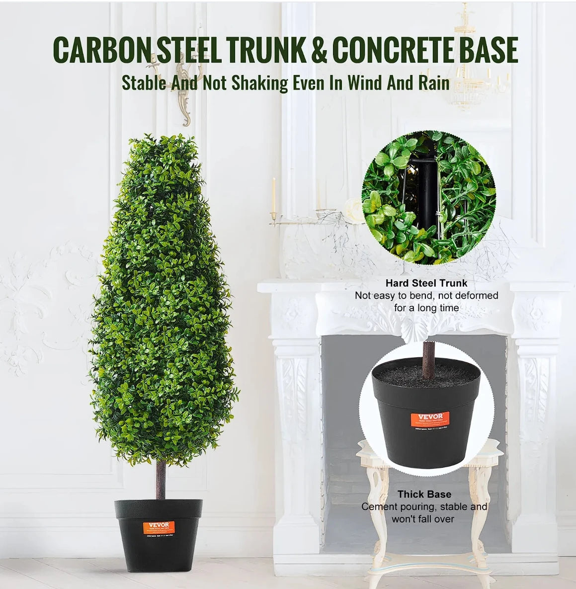 VEVOR 2 Pack 3' Artificial Boxwood Topiary Tree Faux Plant UV Decor In/Outdoor