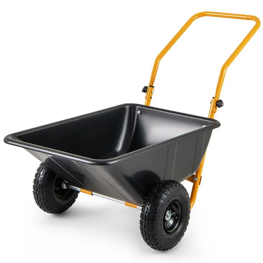 Dual-Wheel Wheelbarrow Garden Utility Cart with Pneumatic Tires, Outdoor Patio Garden Tools-Black